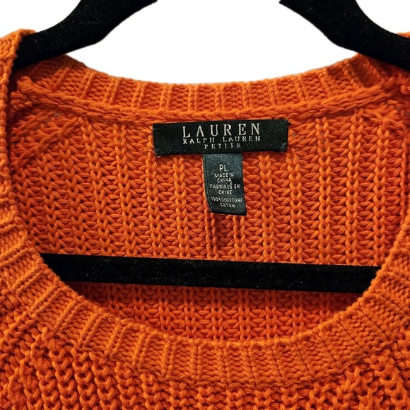 2 Lauren Ralph Lauren Women Cotton Crew Neck Sweaters Orange Navy Petite Large - Picture 7 of 8
